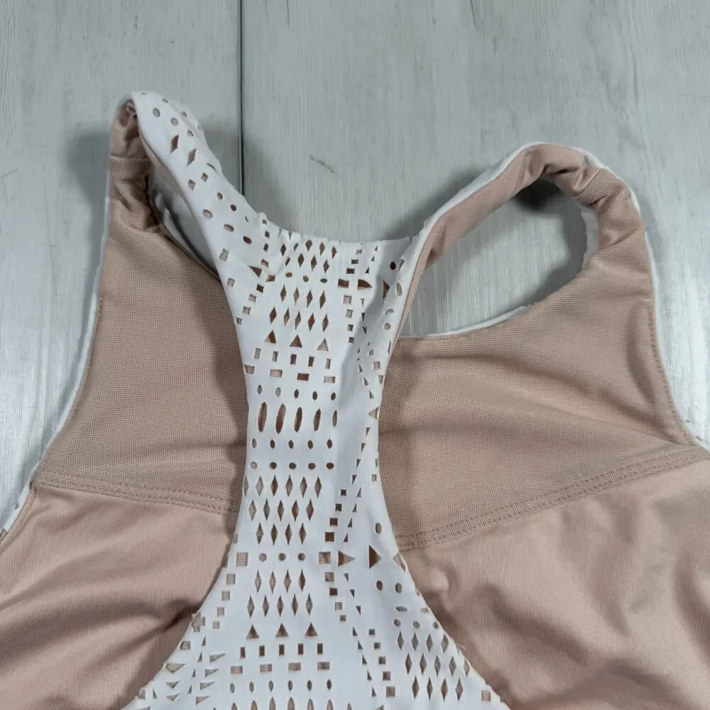 Alo Yoga Women's Small Laser Cut Racerback Sports Bra White Pilates Activewear